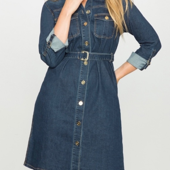 Eloquii Denim Belted Jean Dress - Picture 2 of 4